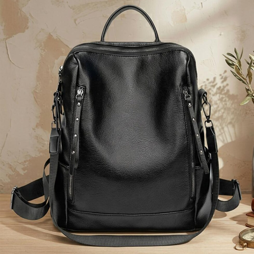 Grain Structured Convertible Daypack With Multi-Zip Front Pockets, Dual Back Straps And Detachable Side Hanging Carry Strips