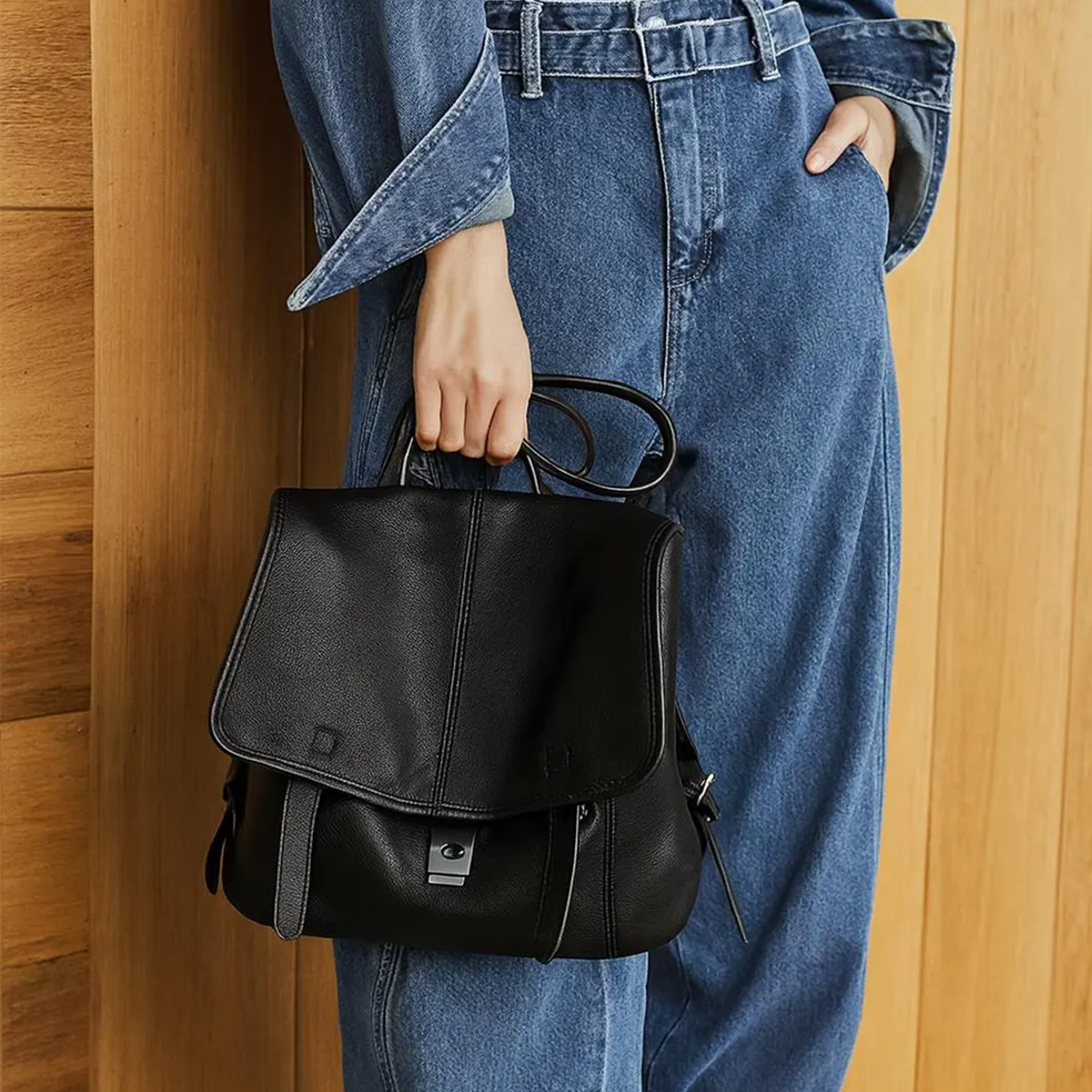 Flap Mini Backpack With Hidden Magnetic Fastener, Dual Rear Shoulder Straps And Detachable Side Convertible Carry Straps