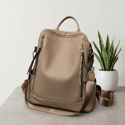 Grain Structured Convertible Daypack With Multi-Zip Front Pockets, Dual Back Straps And Detachable Side Hanging Carry Strips