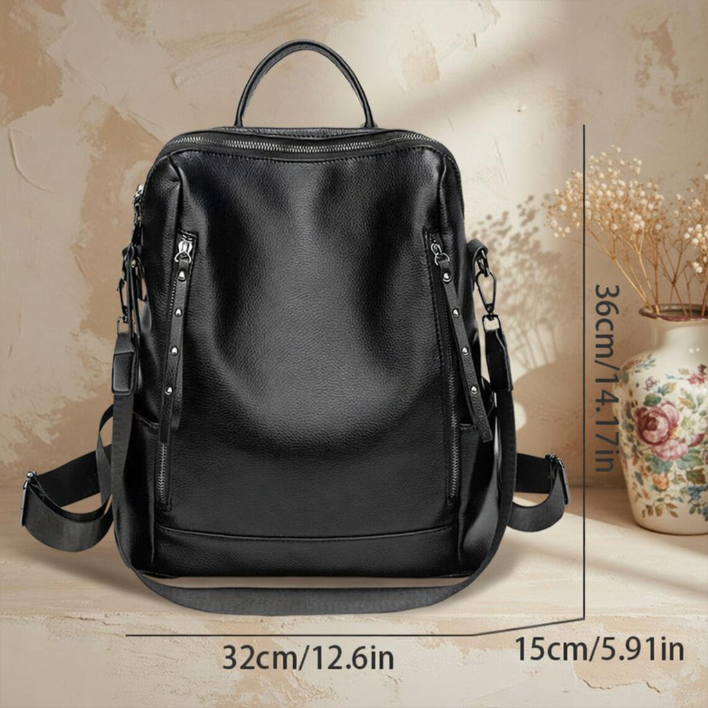 Grain Structured Convertible Daypack With Multi-Zip Front Pockets, Dual Back Straps And Detachable Side Hanging Carry Strips